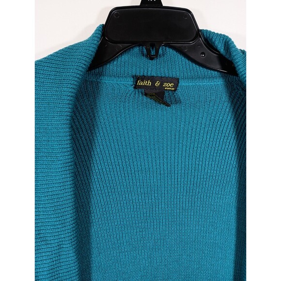 Faith & Zoe Acrylic Cotton Cardigan Teal Blue Long Drape Open Front Plus Size 1X - Picture 2 of 7